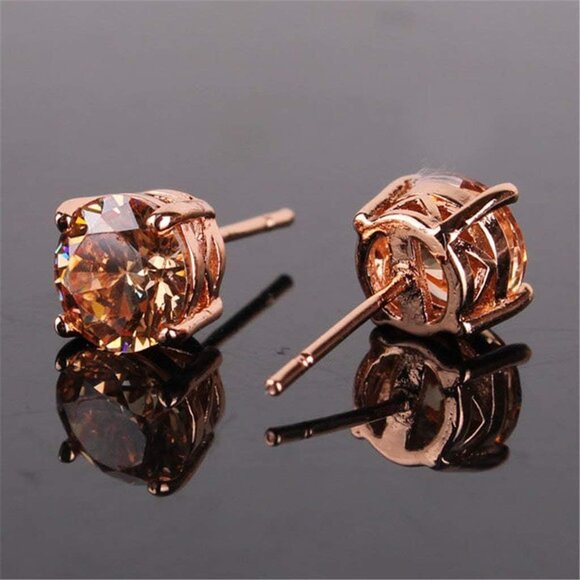 Women Rose Gold Tone Yellow Crystal Royal Journey Jewelry Eternity Stud Earring - Picture 4 of 6